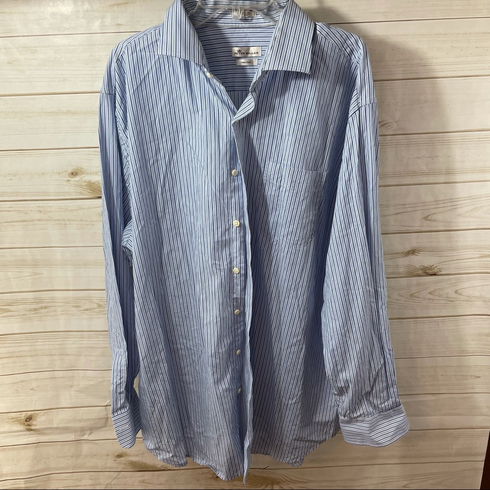 Peter Millar Blue Striped Button down dress shirt xxl